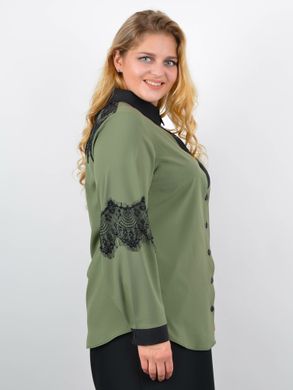 Іріда. Жіноча блузка з мереживом великий розмір. Оливка. 485142663 фото