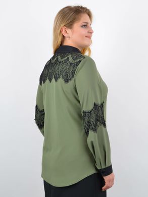 Ирида. Женская блуза с кружевом большой размер. Оливка. 485142663 фото