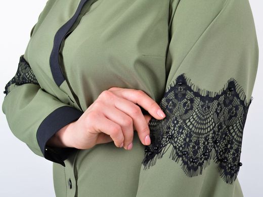Ирида. Женская блуза с кружевом большой размер. Оливка. 485142663 фото