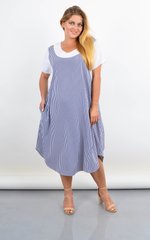 CHERRY שמלת פסים כחול לבן במידות גדולות 485142118 צילום