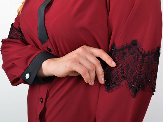 Іріда. Жіноча блузка з мереживом великий розмір. Бордо. 485142672 фото