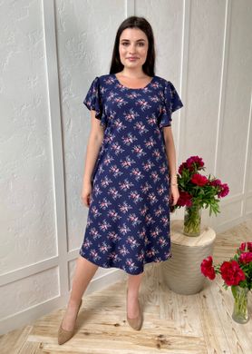 A romantic spring dress. Coral roses on blue.42564851250, M