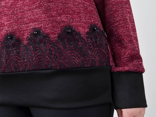 סוודר נשים עם תחרה לגודל פלוס. Bordeaux.485141905 485141905 צילום