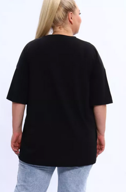 Oversized T-shirt Plus Size. Black. Glamour rhinestone pattern.., 54-56