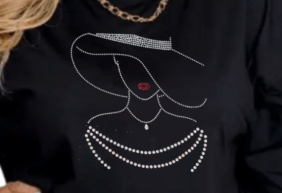 Oversized T-shirt Plus Size. Black. Glamour rhinestone pattern.., 54-56