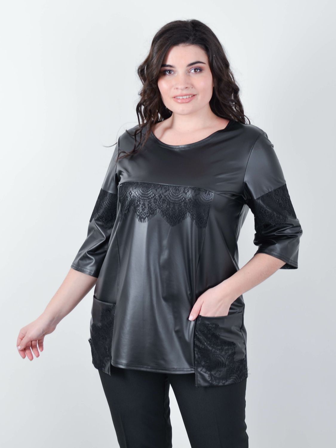 Plus Size Black Faux Leather Top