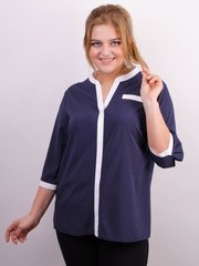 Аврора. Комбинированная блуза больших размеров. Синий+горошки. 485138875 фото