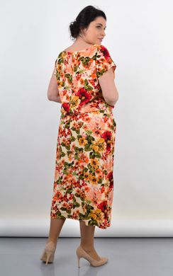 Мрия. Яркое платье больших размеров. Цветы на бежевом. 485141612 фото
