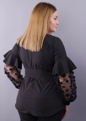Карина. Жіноча блуза з рюшами великих розмірів. Чорний. 485138400 фото
