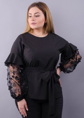 Карина. Женская блуза с рюшами больших размеров. Черный. 485138400 фото