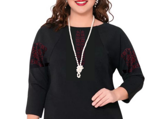 Arina Etno. Basic dress in large sizes. Black., 66-68