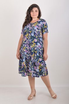 Dress with frills of Plus sizes. Blue.424666226695456, M