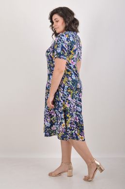 Dress with frills of Plus sizes. Blue.424666226695456, L