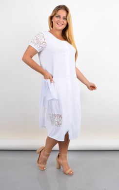Сантана. Летнее платье-халат большого размера с кружевом. Белый. 485142159 фото