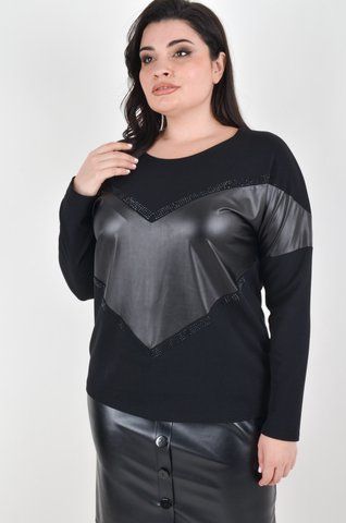 Maglione da donna con inserti in pelle plus size. Black.485141485 485141485 foto
