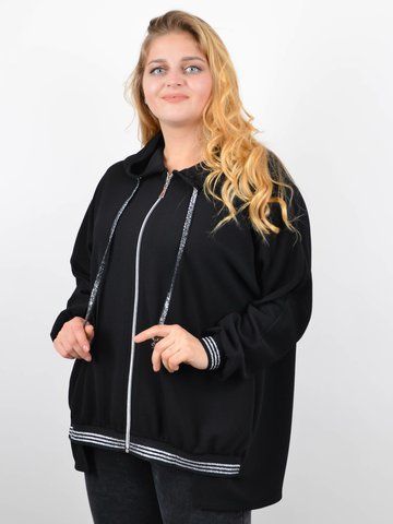 Аліканте. Жіноча кофта на блискавці великих розмірів. Чорний. 485142717 фото