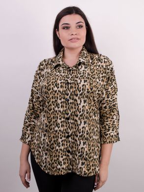 Магда. Стильна жіноча сорочка великих розмірів. Леопард жовтий. 485138646 фото