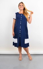 Сантана. Летнее платье-халат большого размера с кружевом. Синий. 485142184 фото
