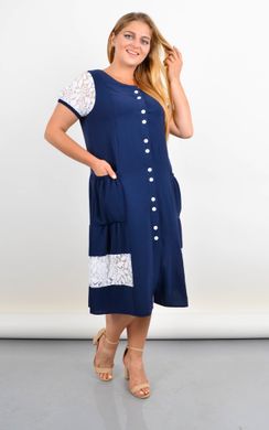 Сантана. Летнее платье-халат большого размера с кружевом. Синий. 485142184 фото