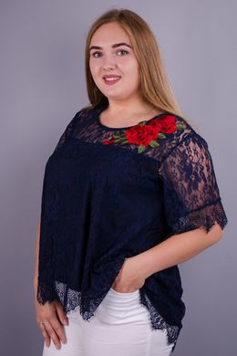Квітка Роза. Блуза з гіпюру plus size. Синій. 485130952 фото