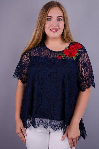 Квитка Роза. Блуза из гипюра plus size. Синий. 485130953 фото