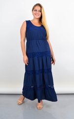 Аманда. Довга сукня-сарафан для повних з мереживними вставками. Синій. 485142198 foto