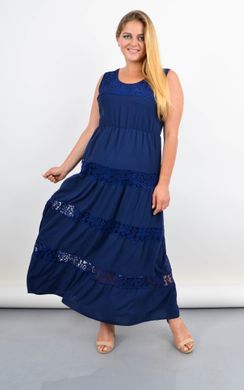 Аманда. Довга сукня-сарафан для повних з мереживними вставками. Синій. 485142198 фото