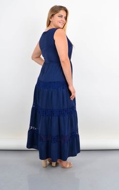 Аманда. Длинное платье-сарафан для полных с кружевными вставками. Синий. 485142198 фото