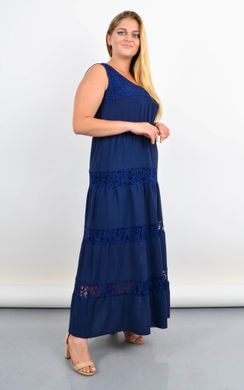 Аманда. Довга сукня-сарафан для повних з мереживними вставками. Синій. 485142198 фото
