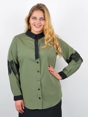 Іріда. Жіноча блузка з мереживом великий розмір. Оливка. 485142663 foto