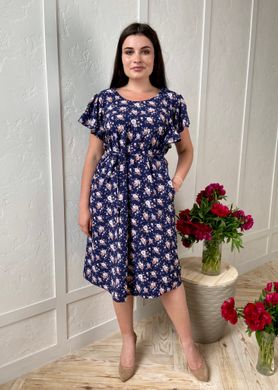 A romantic spring dress. Beige roses on blue.42564808050, M